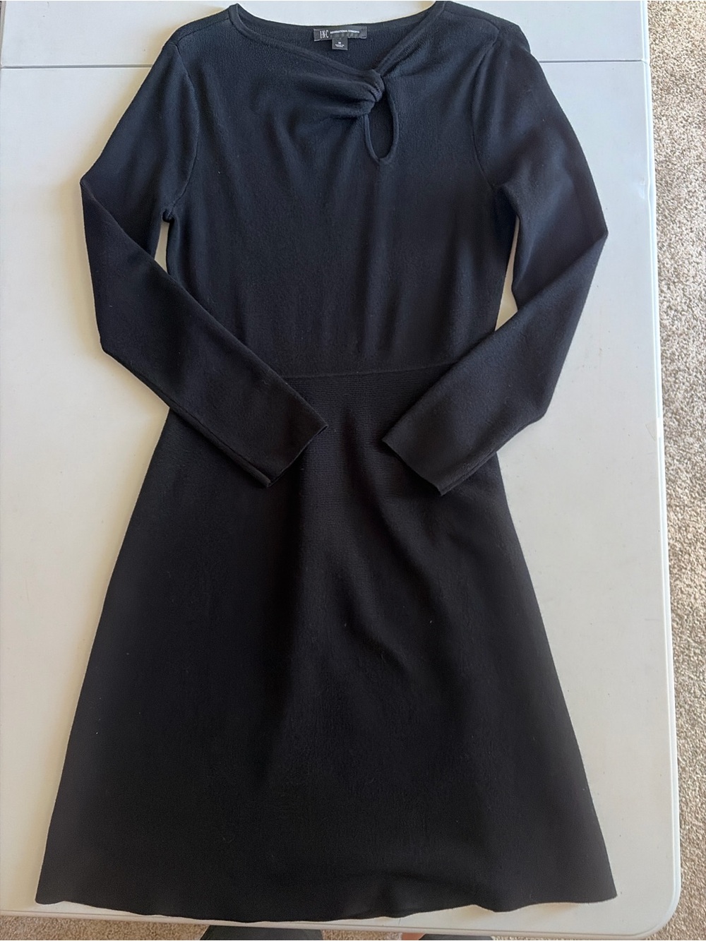 INC International Concepts Black Long Sleeve Keyhole A-Line Sweater Dress